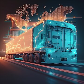 Logistics Network Distribution And Intelligent Transportation On Container Cargo Ship Networking, Industry, Import Export, Online Goods Orders On Global Networking, Generative Ai