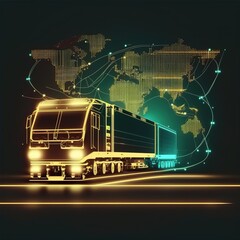 global logistics network distribution and transportation, Smart logistics, Innovation future of transport on large warehouse center, generative ai
