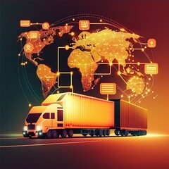global logistics network distribution and transportation, Smart logistics, Innovation future of transport on large warehouse center, generative ai
