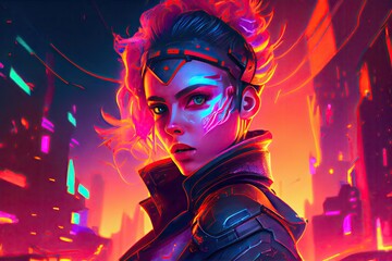 Portrait of a cyber punk femalecyborg. Generative AI.
