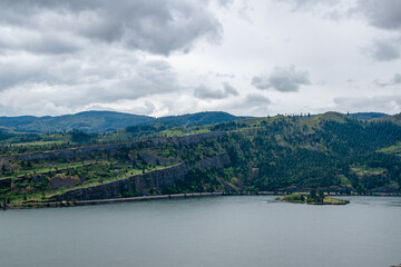 Grassy Hillside Overlooking the Columbia River Gorge in Oregon & Washington