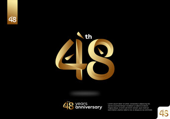 Number 48 gold logo icon design, 48th birthday logo number, 48th anniversary. - obrazy, fototapety, plakaty