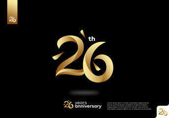 Number 26 gold logo icon design, 26th birthday logo number, 26th anniversary.