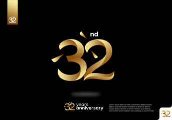 Fototapeta na wymiar Number 32 gold logo icon design, 32nd birthday logo number, 32nd anniversary.