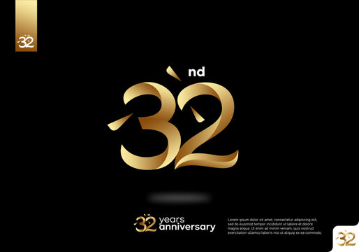 Number 32 gold logo icon design, 32nd birthday logo number, 32nd anniversary.