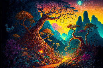 Plakat Ayahuasca, a psychedelic landscape, art, illustration