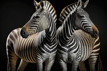 Fototapeta na wymiar A bizarre picture of two of a zebra's black stripes. Generative AI
