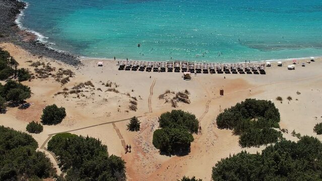 Aerial video of Simos beach in Elafonisos. Located in south  Peloponnese elafonisos is a small island very famous for the paradise sandy  beaches and the turquoise waters.
