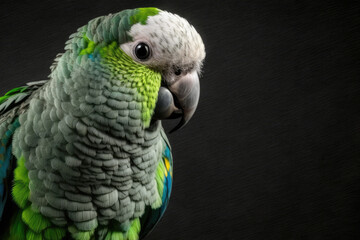 Fototapeta premium a green - gray parrot isolated on black background. Generative AI