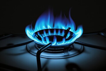 a close up of a gas stove with blue flames