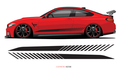 Red car graphic. Design for vehicle vinyl wrap. logo racing, automotive. vector_20230214