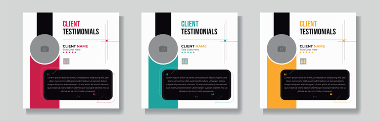 Modern client testimonials social media post
design set. Customer service feedback review
social media post template.