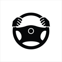 Steering wheel icon. Hands on steering wheel. Driver. Driving car. Test drive. Vector icon isolated on white background.