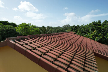 Close up of red clay house roof