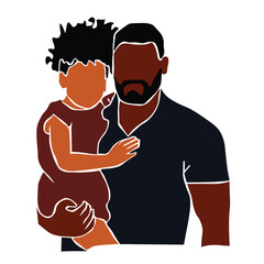 Modern father carrying daughter in elegant line art style vector