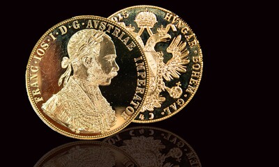 gold coin four Austrian ducats. Austrian gold ducat depicting Kaiser Franz-Josef. Investing in gold, bullion coins