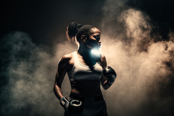 Fototapeta na wymiar Generative ai strong and confident young woman athlete practicing boxing