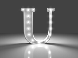 Letra luminosa u en fondo gris 