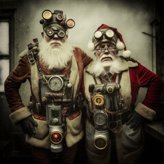 Generative ai creepy spooky Santa Claus twins. Horror couple of evil Santa.