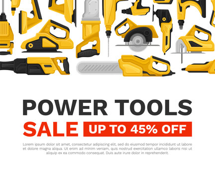 Power Tools Banner Design with Building Instrument Vector Template