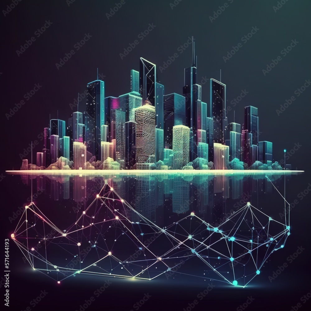 Poster abstract dot point and smart city link to gradient line and aesthetic concept of intricate wave line