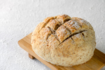 bread 2 kind : have yeast bread like pasties, buns, rye pretzel sourdough croissant tortilla and and no yeast of cereal bakery is leavened on old wooden background.