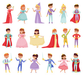 Cute Little Boys and Girl Prince and Princess in Gown with Crown Big Vector Set © Happypictures