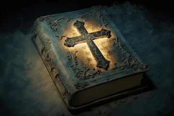Shining Holy Bible - Ancient Book banner,  illuminated message, generative ai
