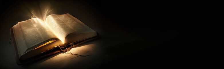 Shining Holy Bible - Ancient Book banner,  illuminated message, generative ai