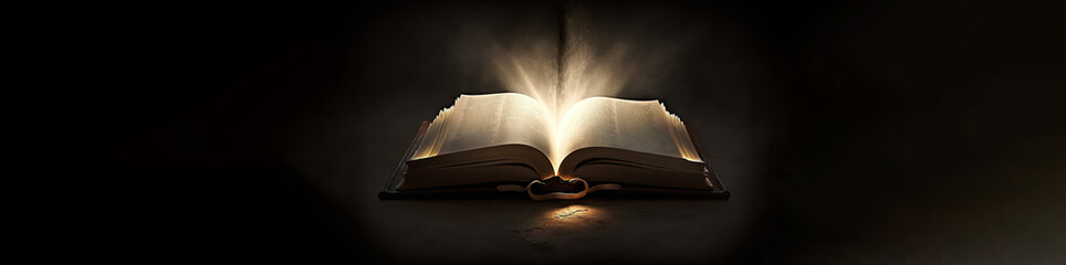 Shining Holy Bible - Ancient Book banner,  illuminated message, generative ai