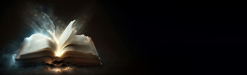 Shining Holy Bible - Ancient Book banner,  illuminated message, generative ai