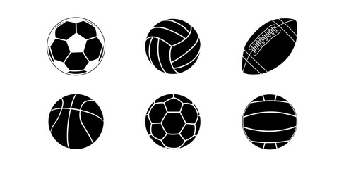 Obraz premium A set of black silhouettes of sports balls.