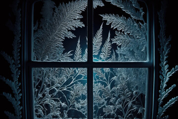 icy frost patterns on a window. Generative AI