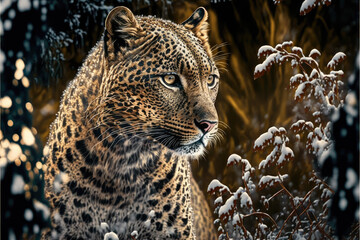 illustration of a leopard in winter. Generative AI