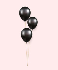 3d Realistic black Happy Birthday Balloons Flying for Party and Celebrations
