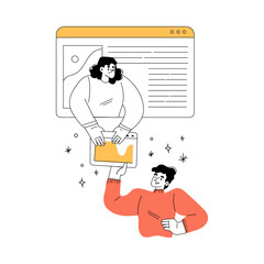 Productivity with Man and Woman Character in Web Interface Managing Task Vector Illustration