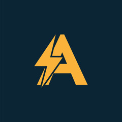 A Letter Logo With Lightning Thunder Bolt Vector Design. Electric Bolt Letter A Logo Vector Illustration.