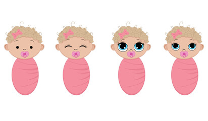 
Newborn girls set.Illustration for baby shower, gender reveal, birthday party. Flat vector design.