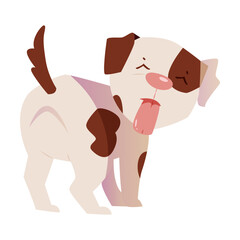 Cute Puppy with Brown Spot Showing Tongue Vector Illustration