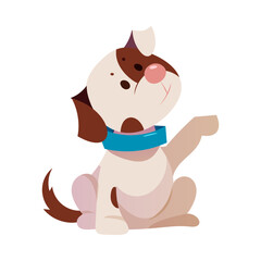 Cute Puppy with Brown Spot and Blue Collar Giving Paw Vector Illustration