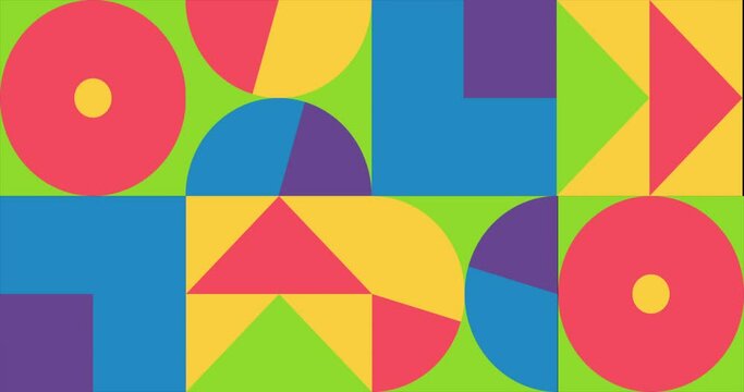 Animated Geometric pattern or background loop. 4K resolution geometric motion design in bright colors. Abstract shapes background.