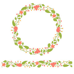 Seamless vector floral brush. Spring flower frame. Wreath.