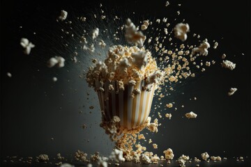 Naklejka na ściany i meble Exploding popcorn cinema, butter, fun bowl, pipoca deliciosa GENEEARIVE AI