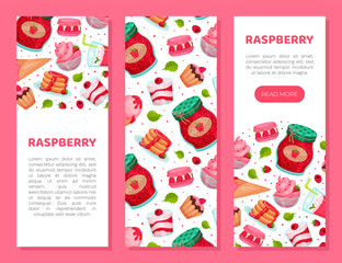Sweet Raspberry Food Banner Design with Pink Sugary Dessert Vector Template