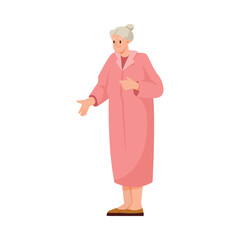 Happy Aged Gray-haired Woman on Retirement Standing Vector Illustration