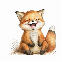 sitting fox smile drawing paints white background Generative AI