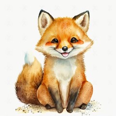 Obraz premium sitting fox smile drawing paints white background Generative AI