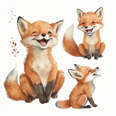 Fototapeta premium sitting fox smile drawing paints white background Generative AI