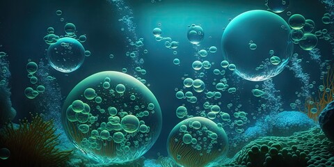 Fototapeta premium Background of undersea water bubbles. Generative AI