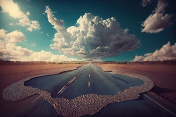 clouds in the sky and a road made of asphalt. Background of a road. Generative AI